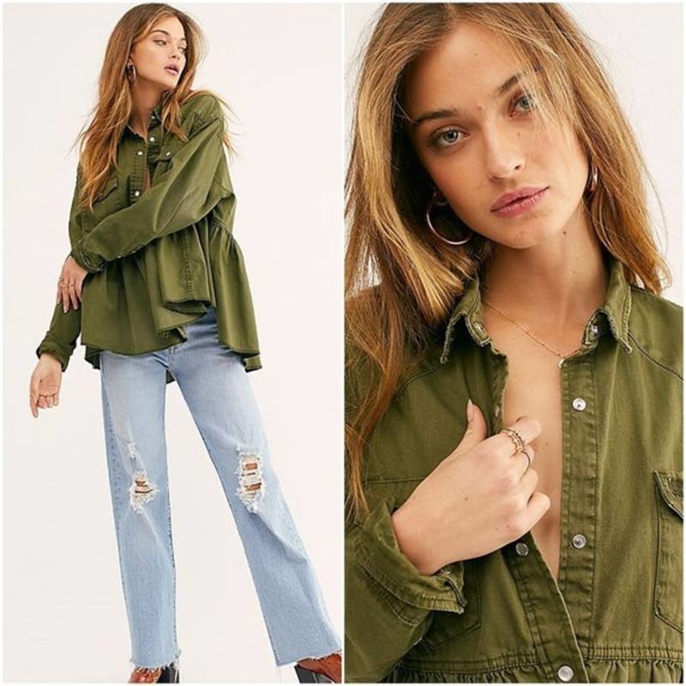 FREE PEOPLE Dylan Button-Up Babydoll Shirt (XS)